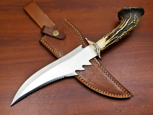 Best Bowie Knife 12” Handmade D2 Steel Tactical Full Tang Bowie Knife With Stag Handle