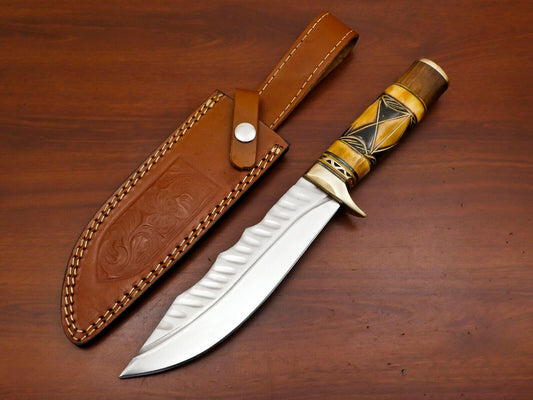 Best Bowie Knife Hand Forged 12" D2 Clip Point Full Tang Bowie Knife With Bone Handle
