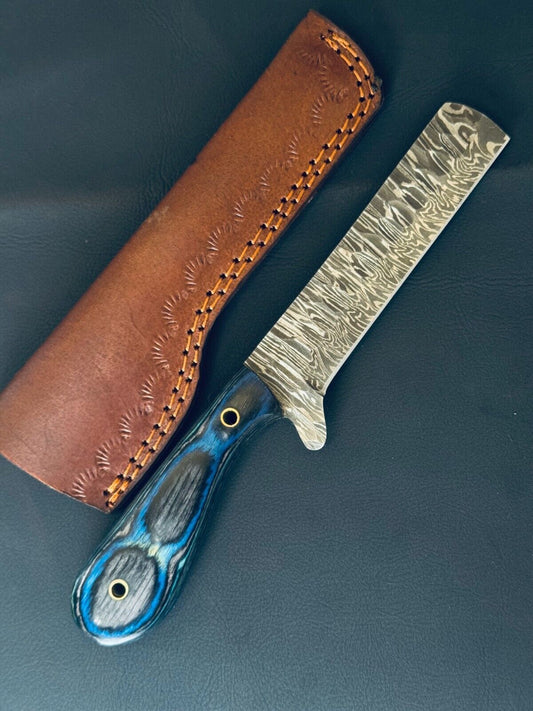 Best Cowboy Bull Cutter Knife Fire Storm Damascus Steel Bull Cutter Knife With Pakkawood Handle