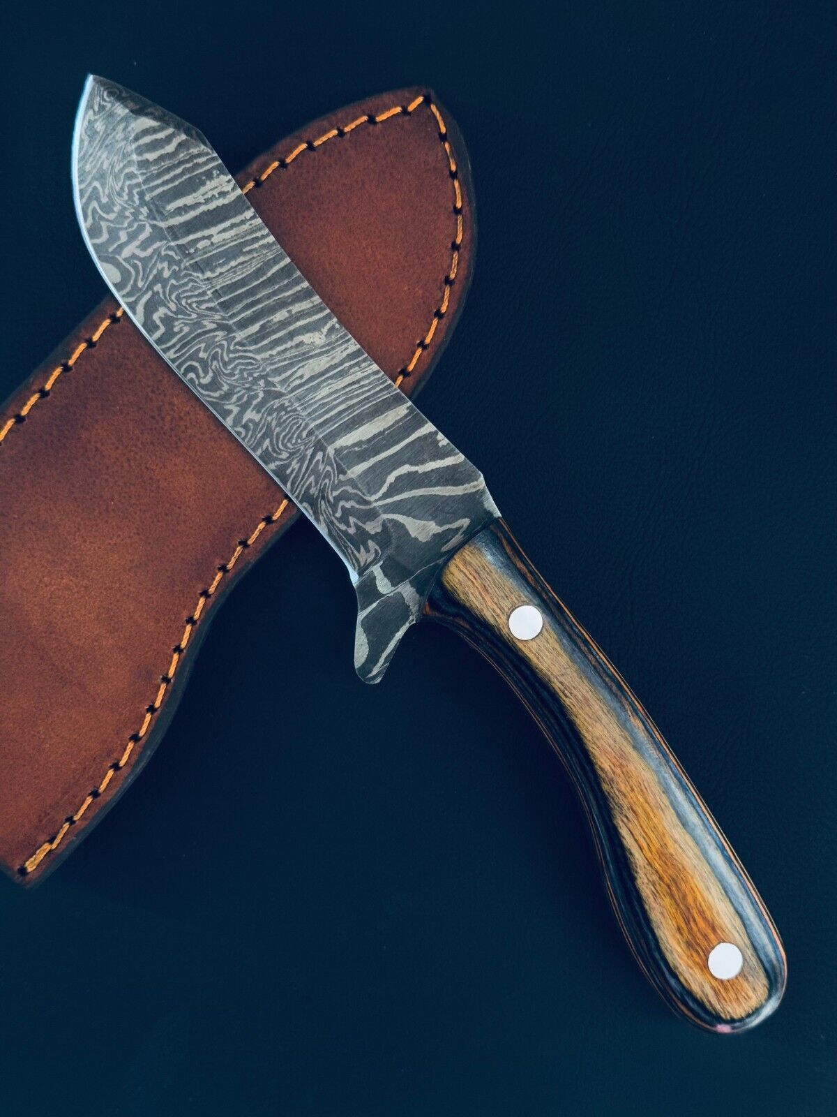 Best Cowboy Damascus Steel Bull Cutter Knife 12" Custom Bull Cutter Knife With Wood Handle
