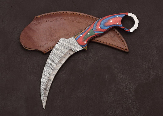 Best Damascus Karambit Knife Karambit Damascus Steel Hunting Knife with Wood Handle