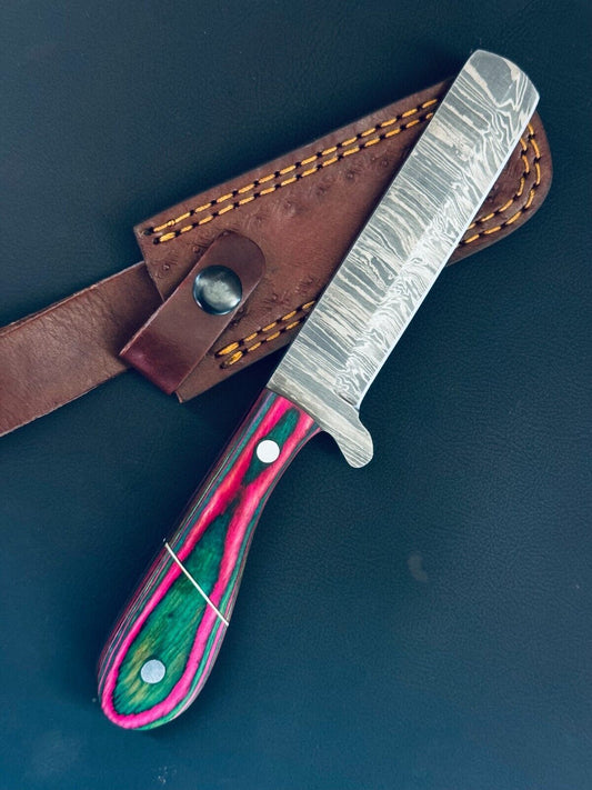 Best Damascus Steel Bull Cutter Knife Custom Bull Cutter Knife With Wood Handle