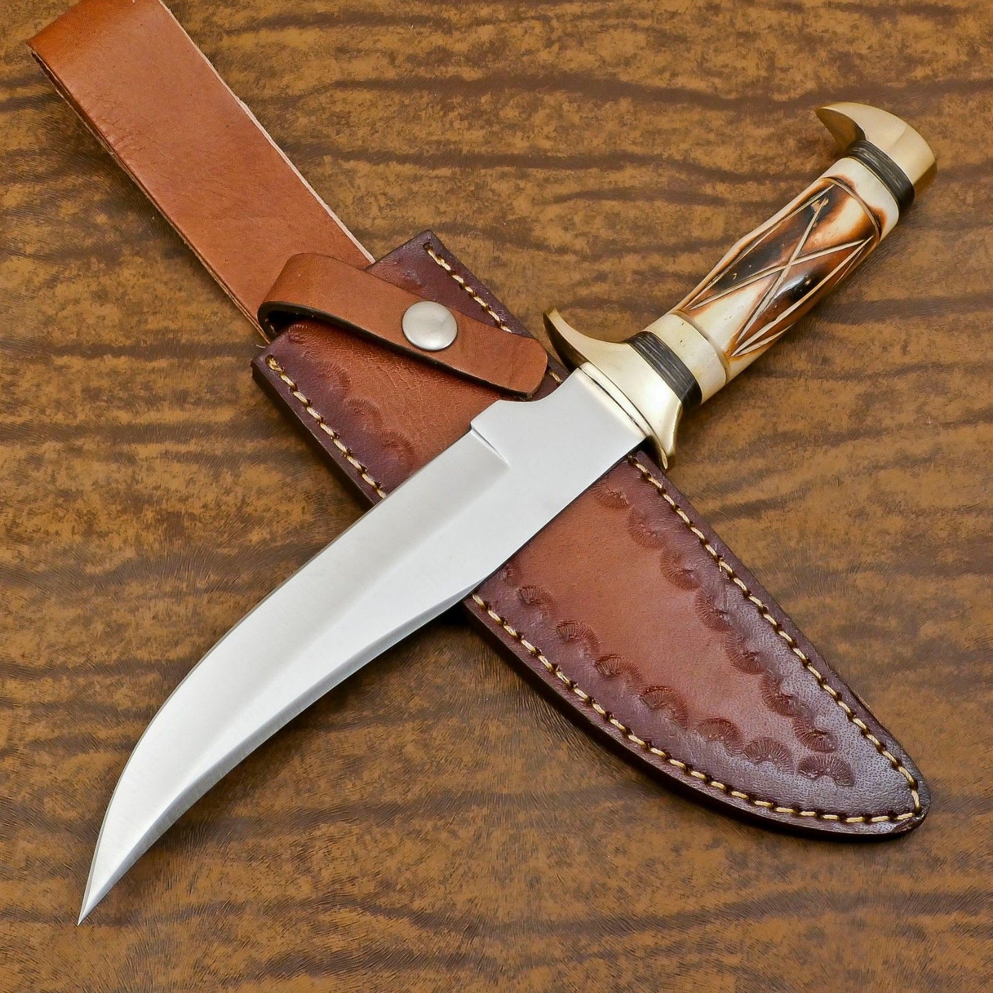 Best Hunting Knife Custom 12" D2 Steel Full Tang Bowie Knife with Bone Handle