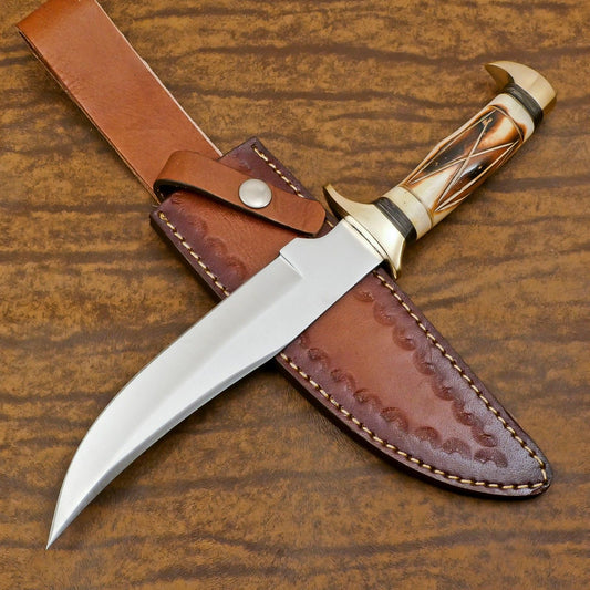 Best Hunting Knife Custom 12" D2 Steel Full Tang Bowie Knife with Bone Handle