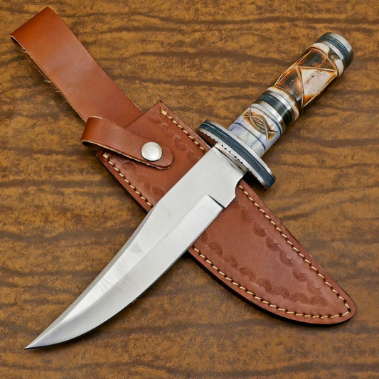 Best Hunting Knife  Handmade 12" D2 Steel Full Tang Bowie Knife with Bone Handle