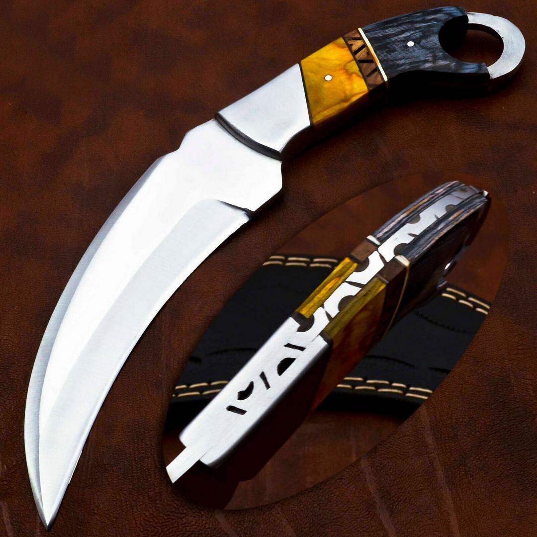 Best Karambit Custom D2 Steel Karambit Knife 10" Pakka Wood Handle Karambit with Sheath