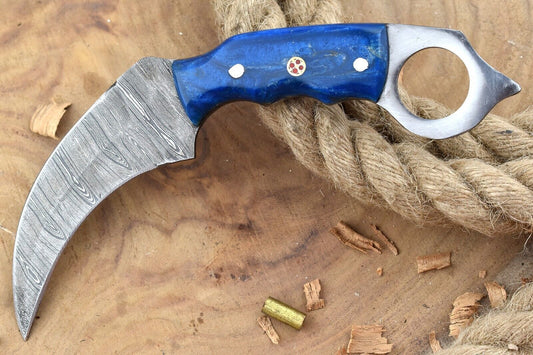 Best Karambit Handmade Damascus Karambit Knife with Resin Handle Sheath 
