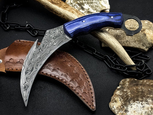 Best Karambit Knife Damascus Steel Hunting Knife Full Tang With Wood Handle