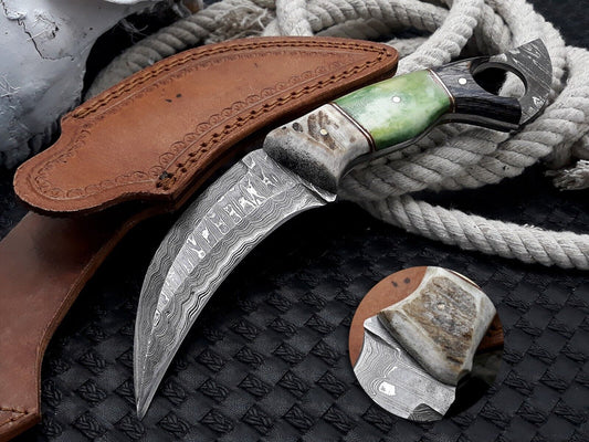 Best Karambit Knife  Damascus Steel Karambit Knife With Bone Handle and Sheath 