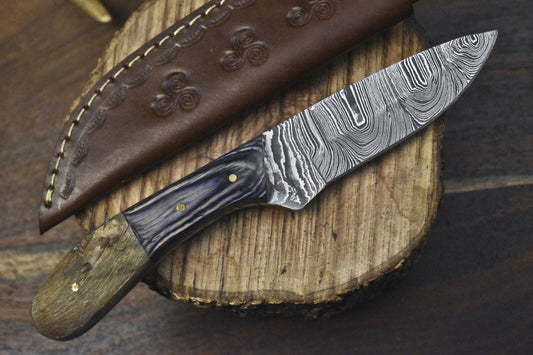 Best Selling Twist Damascus Skinner Knife – Forged Mixed Material Survival Blade

