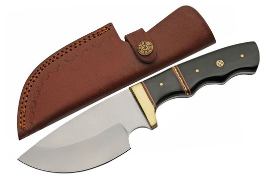Buffalo Skinner Knife – 9.5" Stainless Steel Blade with Black Resin Handle & Leather Sheath