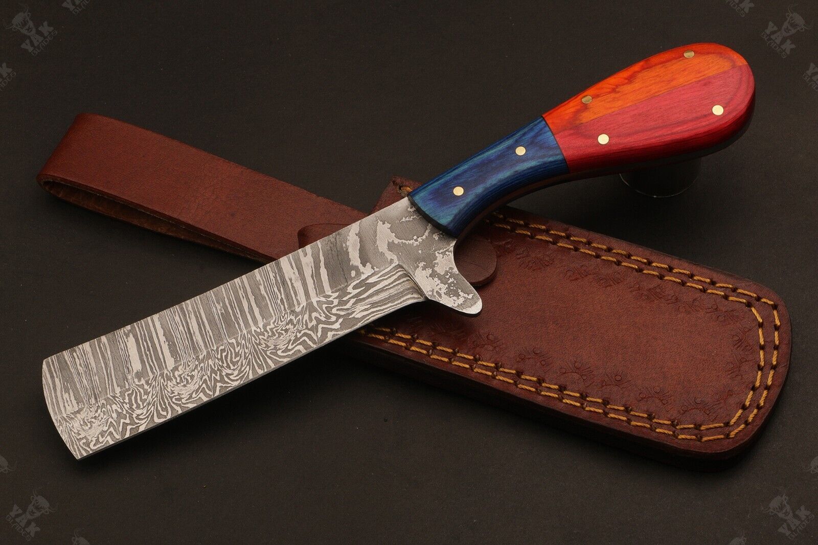 Bull Cutter 9" Damascus Steel Bull Cutter Knife Custom Cowboy Bull Knife with Wood Handle