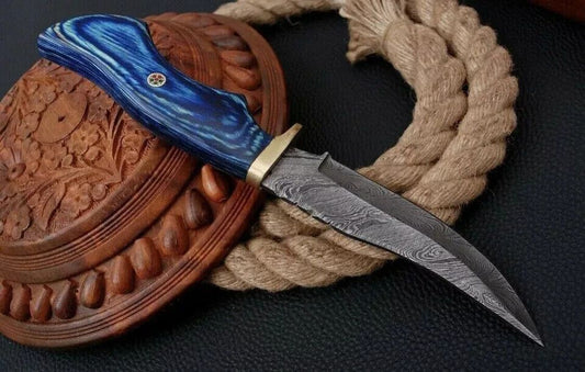 CUSTOM DAMASCUS STEEL KNIFE PUKKA WOOD HANDLE FIXED BLADE KNIFE SHEATH