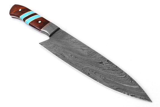 CUSTOM FORGED DAMASCUS STEEL CAMPING KITCHEN CHEF KNIFE WOOD HANDLE
