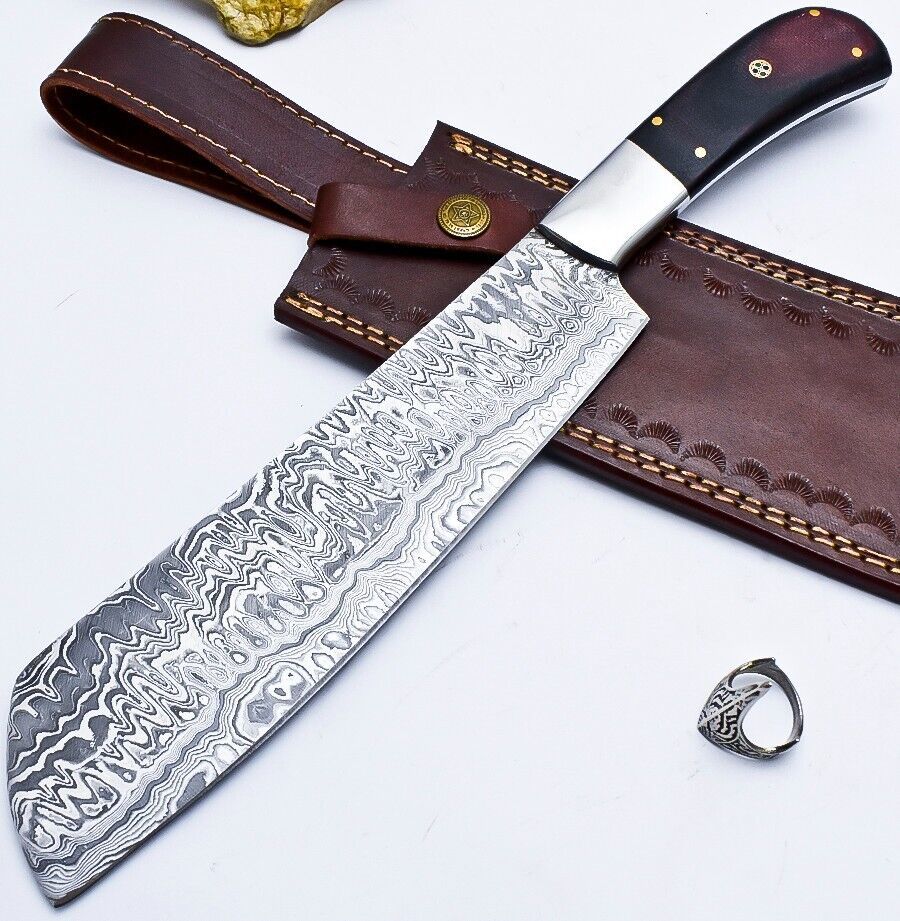 CUSTOM HANDMADE DAMASCUS HUNTING CHEF KNIFE MICARTA HANDLE