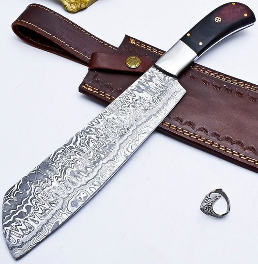 CUSTOM HANDMADE DAMASCUS HUNTING CHEF KNIFE MICARTA HANDLE