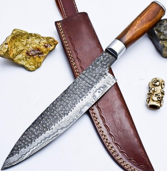 CUSTOM HANDMADE DAMASCUS HUNTING CHEF KNIFE WALNUT WOOD HANDLE