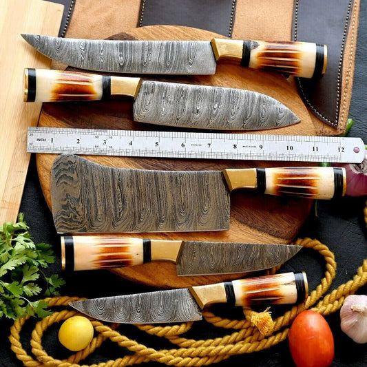 CUSTOM HANDMADE DAMASCUS STEEL CHEF KNIVES KITCHEN KNIFE SET