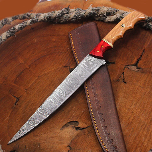 CUSTOM HANDMADE DAMASCUS STEEL FILLET CHEF BRISKET KITCHEN HUNTING KNIVE