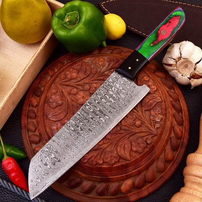 CUSTOM HANDMADE FORGED 1095 DAMASCUS STEEL KITCHEN CHEF KNIFE WOOD HANDLE