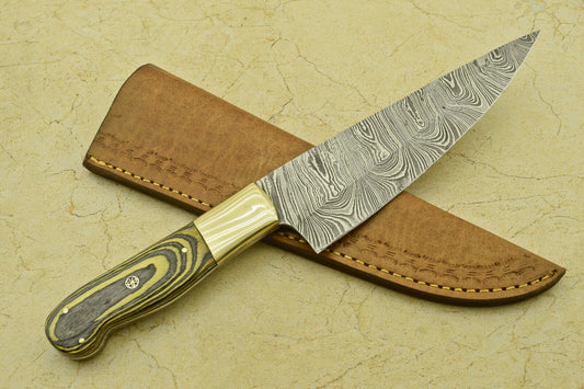 CUSTOM HANDMADE FORGED DAMASCUS STEEL CHEF KITCHEN KNIFE WITH PAKKA WOOD HANDLE