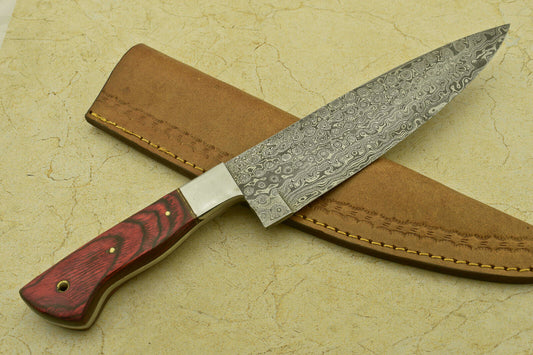 CUSTOM HANDMADE FORGED DAMASCUS STEEL CHEF KITCHEN KNIFE WITH WOOD HANDLE
