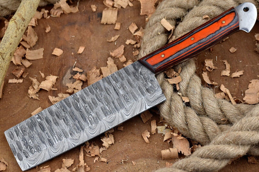 CUSTOM HANDMADE FORGED DAMASCUS STEEL KITCHEN CHEF CLEAVER KNIFE