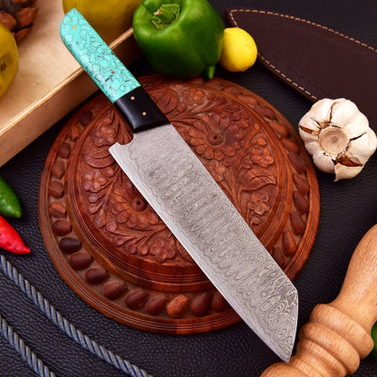CUSTOM HANDMADE FORGED DAMASCUS STEEL KITCHEN CHEF KNIFE RESIN HANDLE