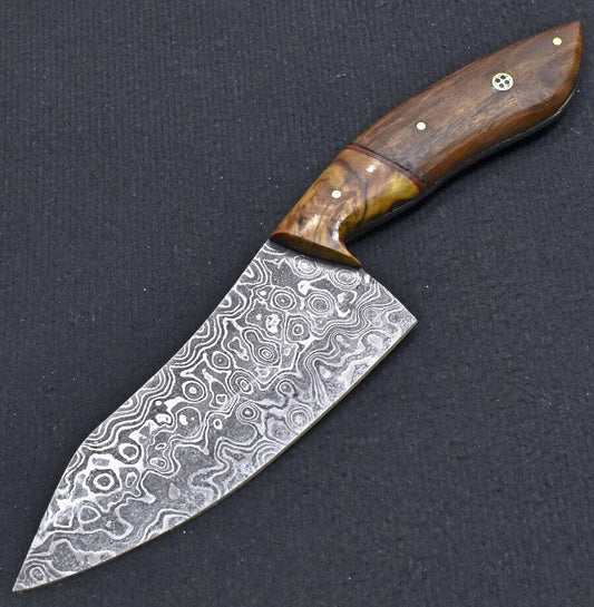 CUSTOM HAND FORGED DAMASCUS BLADE PROFESSIONAL KITCHEN CHEF KNIFE – NATURAL WOOD