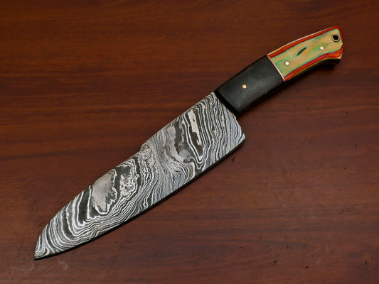 CUSTOM HAND FORGED DAMASCUS KITCHEN CHEF KNIFE, HUNTING KNIFE