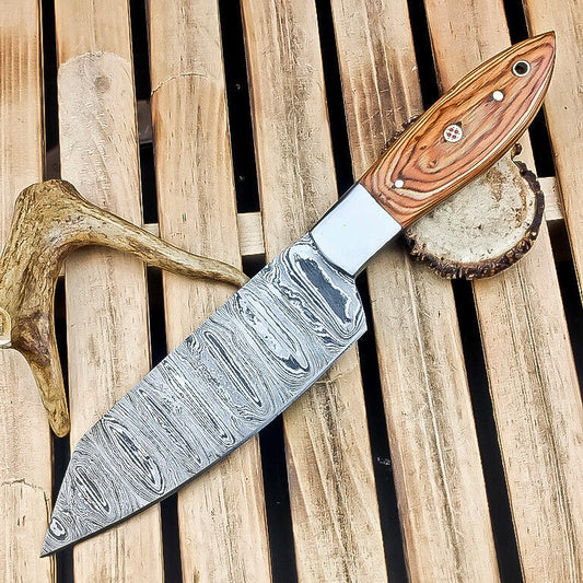 CUSTOM Handmade Damascus Steel Chef Knife – Fixed Blade Hunting & Kitchen Knife 