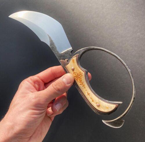 Carbon Steel Bowie – Viking D-Guard, Bone & Copper Handle, 14" Custom Hand-Forged Blade