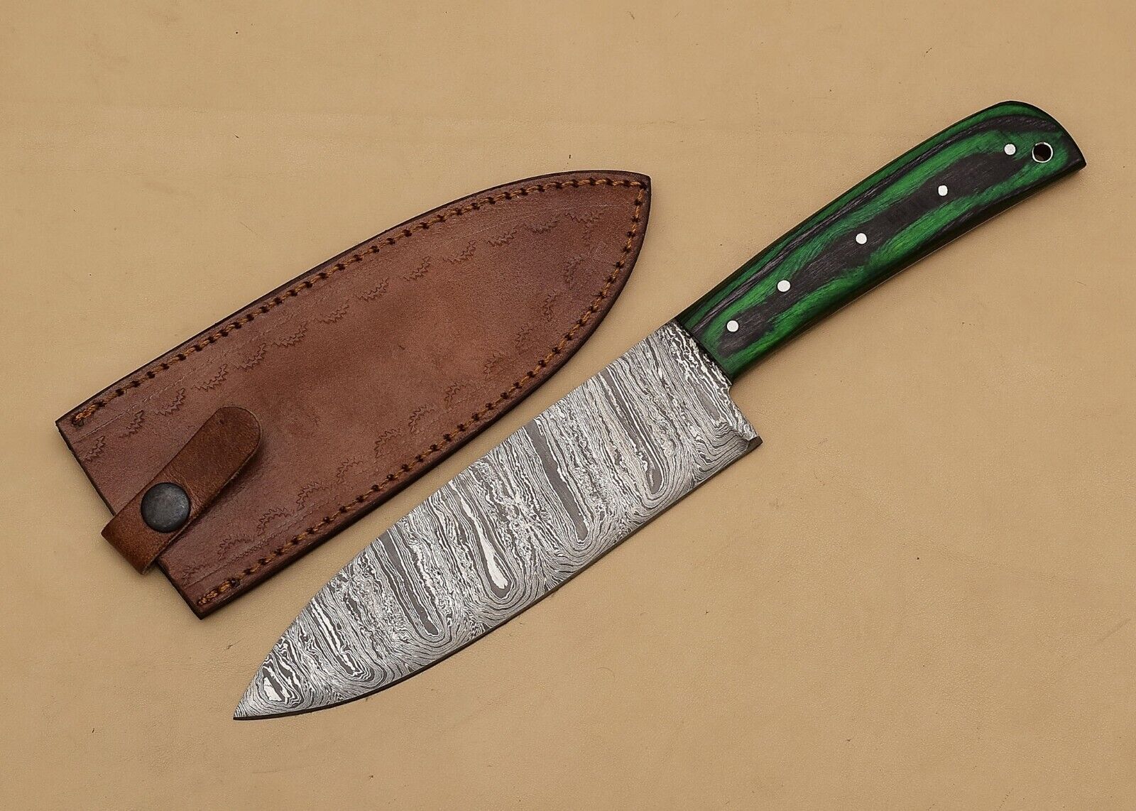  Chef Fillet Knife with Pakka Wood Handle & Leather Sheath