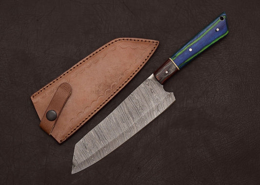 Chef & Hunting Knife 8" Blade Pakka Wood Handle + Sheath