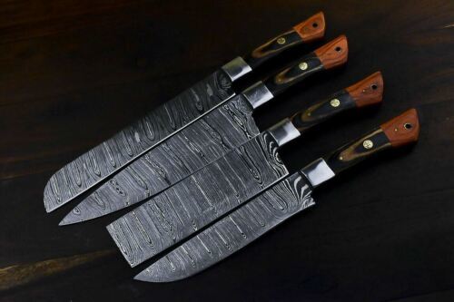 Chef Set Handmade Kitchen Knife Twisted Damascus Pattern by Louis Martin | Snake Wood & Silver Bolster