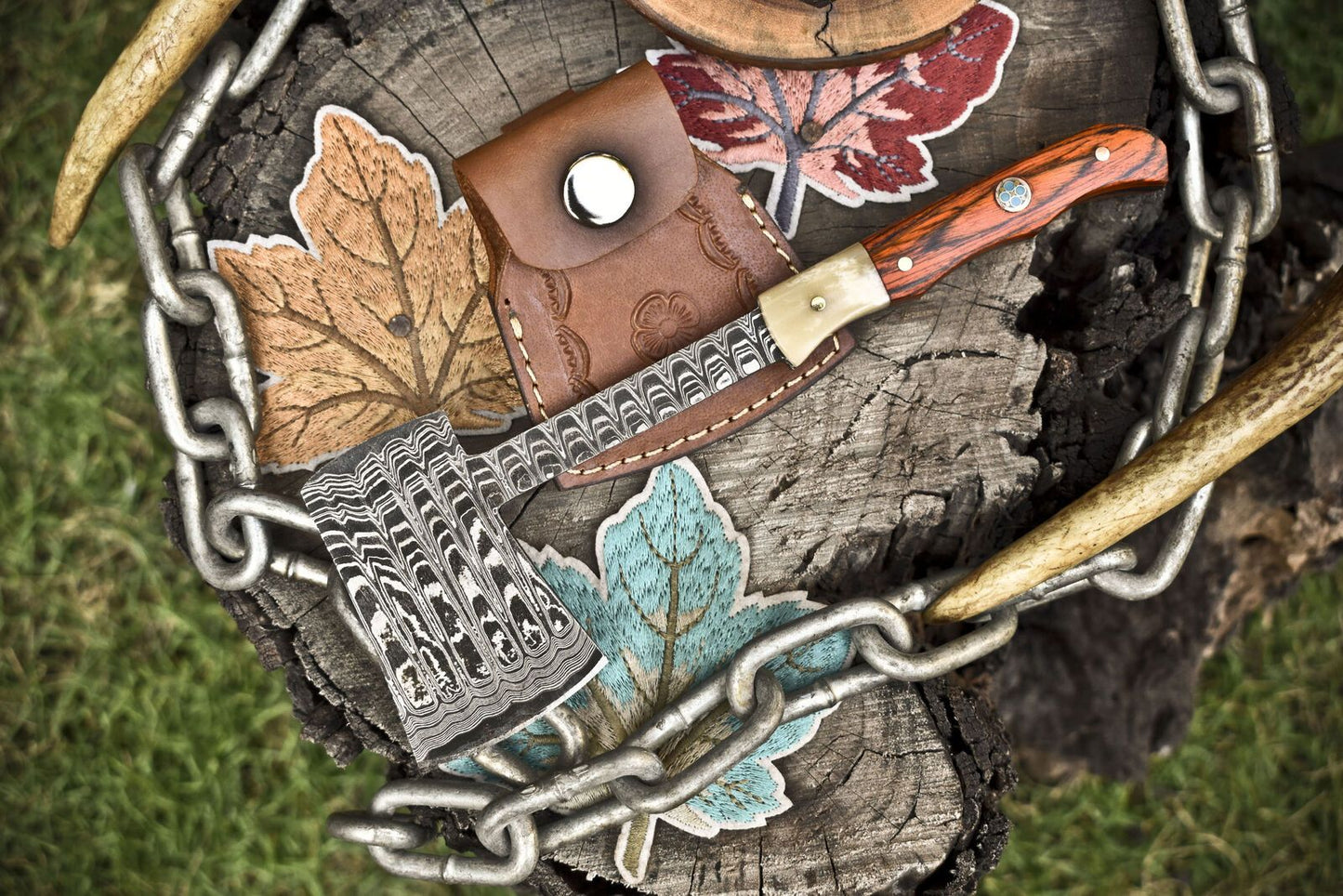  Clever Chopper Axe Knife – Ladder Damascus Hardwood Handle 7.5 Inch 