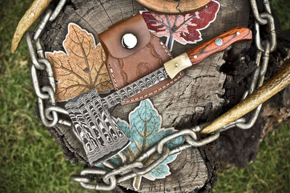   Clever Chopper Axe Knife – Ladder Damascus Hardwood Handle 7.5 Inch 