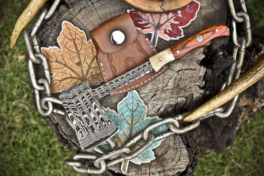   Clever Chopper Axe Knife – Ladder Damascus Hardwood Handle 7.5 Inch 