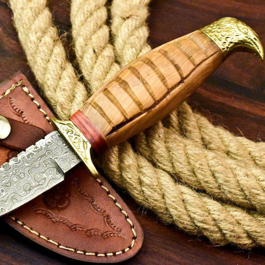 Compact Handmade Damascus Steel Bowie Knife – 8.5" with Walnut Wood Handle