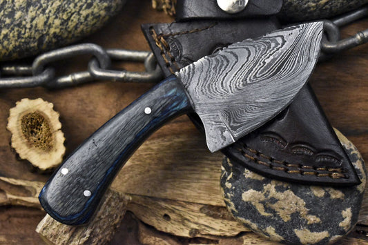 Compact Twist Damascus Skinner Knife – Hand Forged EDC Blade with Hardwood Handle 6"
