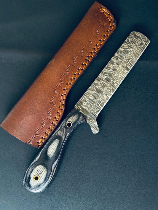 Cowboy Bull Cutter Knife Fire Storm Damascus Steel Bull Cutter Knife With Wood Handle