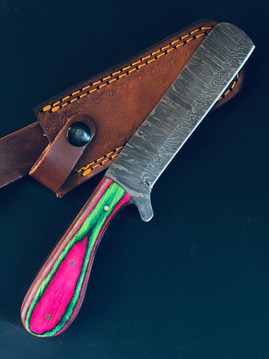 Cowboy Damascus Steel Bull Cutter Knife 12" Custom Bull Cutter Knife With Wood Handle