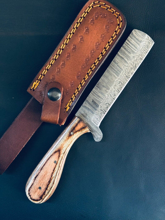 Cowboy Damascus Steel Bull Cutter Knife Best Custom Bull Cutter Knife With Wood Handle