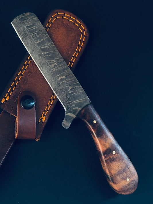 Cowboy Damascus Steel Bull Cutter Knife Custom Bull Cutter Knife With Wood Handle