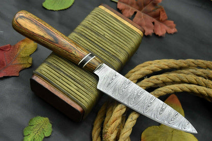 Custom 10.5" Handmade Damascus Steel Chef Knife with Wooden Handle