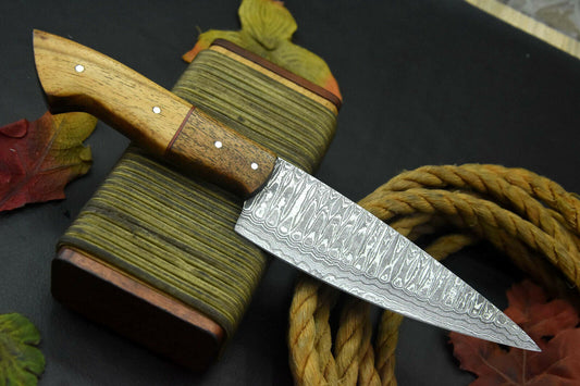 Custom 10.6" Handmade Damascus Steel Chef Knife with Walnut Handle