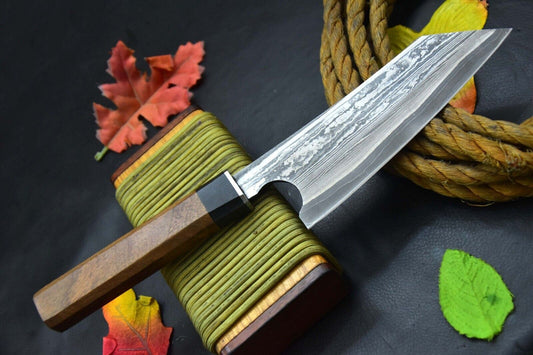 Custom 12.2" Handmade San Mai Damascus Steel Chef Knife – Walnut & Resin Handle with Leather Sheath

