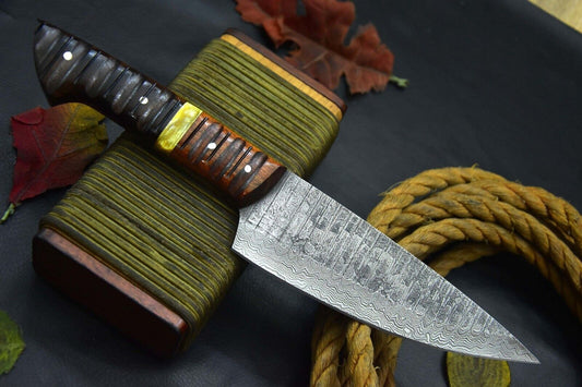 Custom 12.7" OAL Damascus Steel Chef Knife – Handmade with 5.7" Ladder Pattern Blade and Walnut Handle
