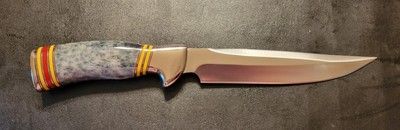 Custom 12" D2 Steel Hunting Bowie Knife with Camel Bone Handle and Leather Sheath