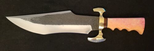 Custom 12" Handmade D2 Steel Big Bowie Hunting Knife Full Tang With Bone Handle